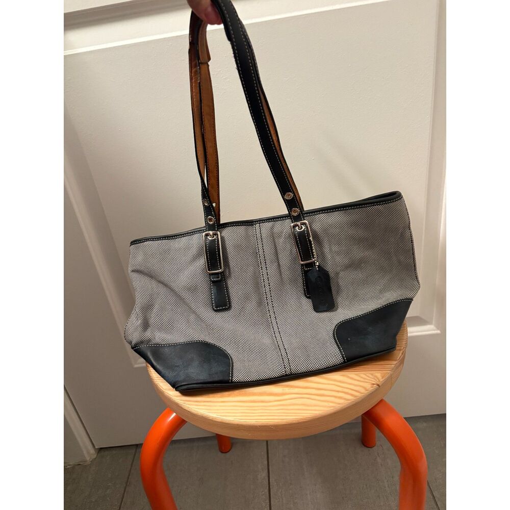 Vintage Coach Black & White Canvas Mini Market Tote Bag Style 9557